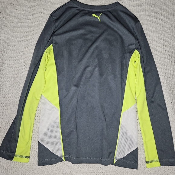 Puma Top Boys Size 14/16 Long Sleeve Top Shirt Gray Black Fluorescent Green - Picture 12 of 13